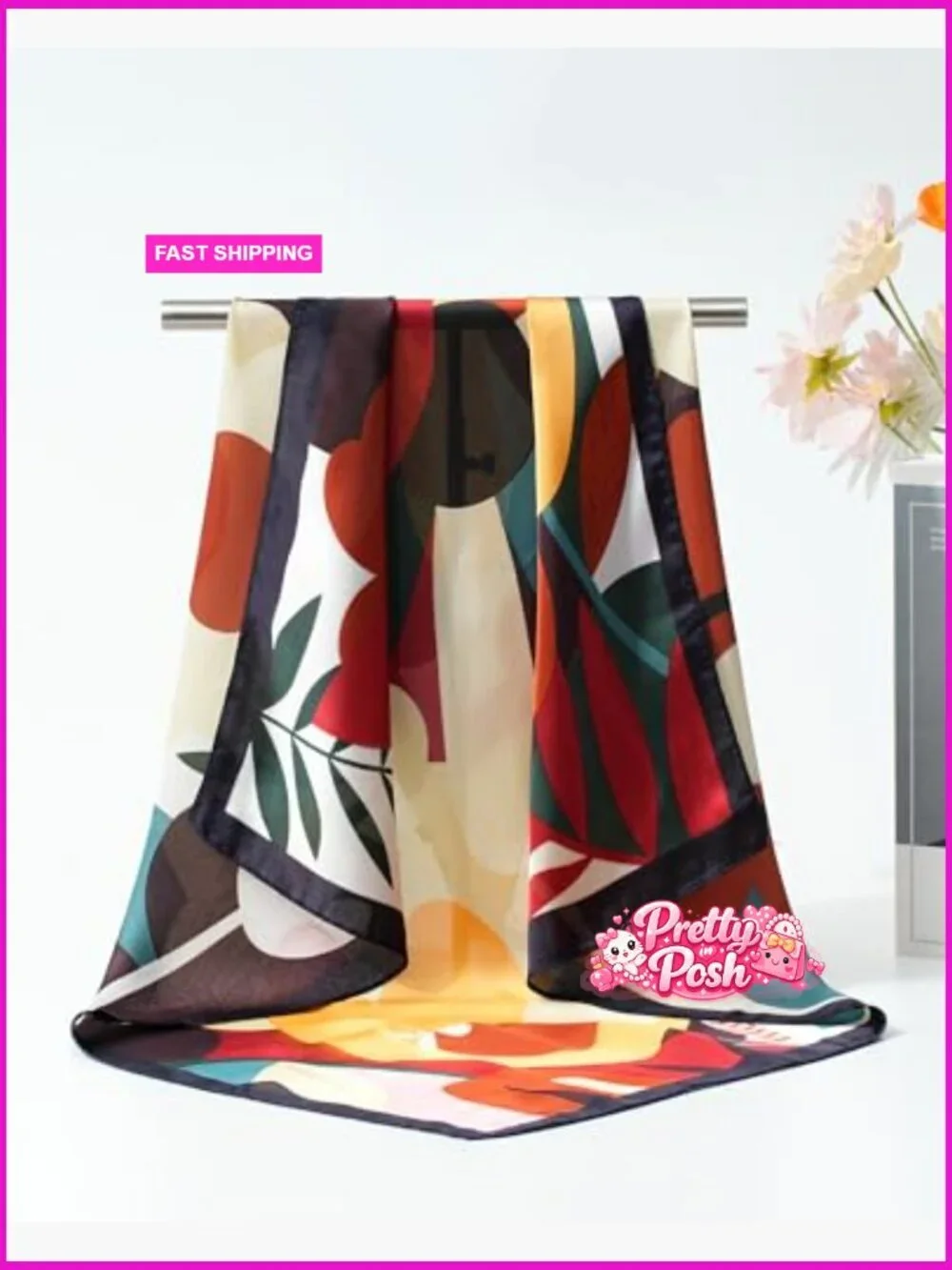 4-Pack Satin Head Scarf Set, 27.5 Inch Square, Lightweight Polyester